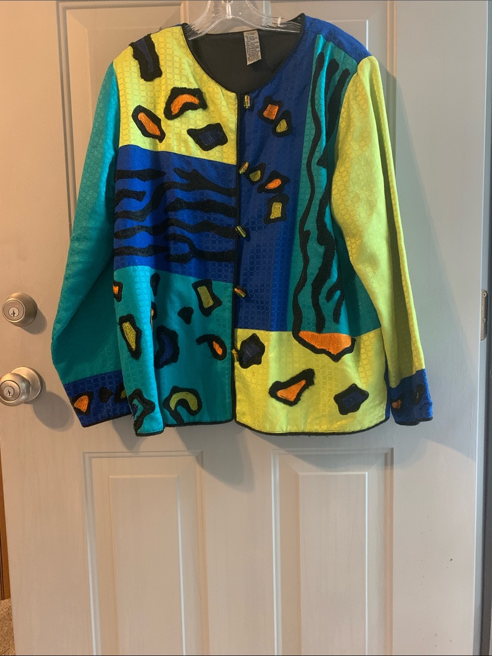 Indigo Moon Vintage Woman’s Jacket Size L Multi-color design Glass bead buttons